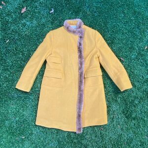1950s Vintage Goldenrod Wool Coat w/ Faux Fur Trim XS Women’s Union Made in USA